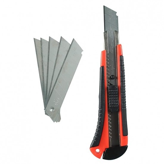 CATER CU REZERVA ROSU+Negru plastic cu sina metalica, lama 18 mm otel inoxidabil, sistem autoblocare MX1649